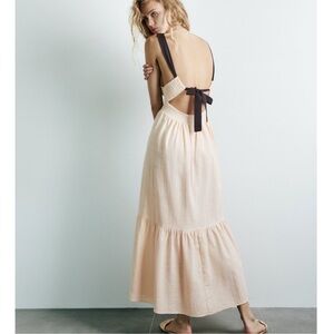 Zara Cream Maxi Dress with Black Tie Straps